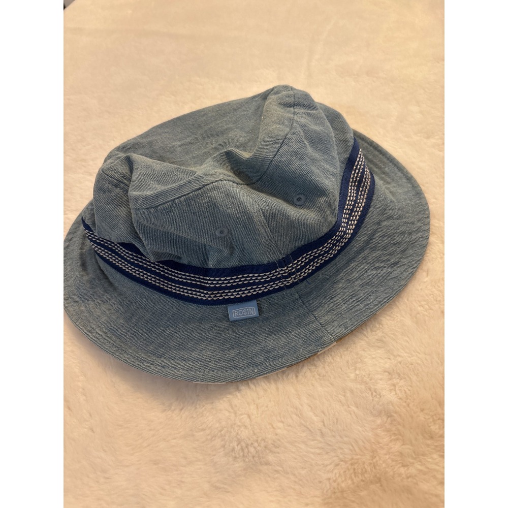 Rosin Reversible Bucket Hat Denim Blue Tan Polka Dot Sun Hat L/XL